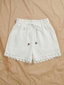 EMERY ROSE Pantalones cortos de mujer de unicolor con textura y cintura con lazo para vacaciones - Blanco - Ver 5