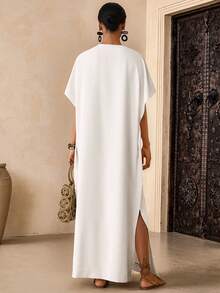 Lyxana Vestido Casual de Férias Reto Bege com Recortes para Mulheres - Bege - Visão 2