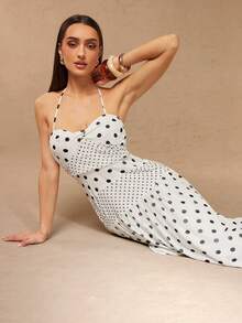 Silquee 优雅波点印花露背连衣裙，夏季 - 彩色 - 查看 7