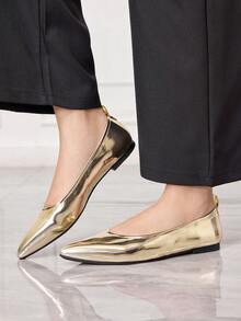 Sleekvia 女士尖头休闲百搭平底鞋 - 金色 - 查看 6