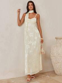 Enchnt Đầm chiffon hai dây thanh lịch, gợi cảm dành cho nữ, khoét eo. - Màu be - Xem 7