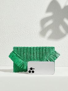 SHECARRY Woven Straw Clutch Bag For Teenagers, Fashionable Clutch Bags For Woman - Dark Green - View 5
