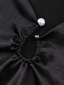 Franclia Große Größen Elegante Satin Plissee Bluse mit Strass-Knöpfen für Damen - Schwarz - Übersicht 4