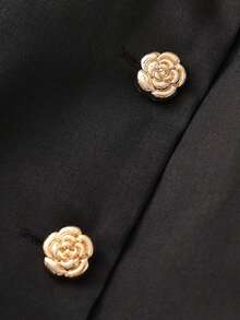 Franclia 休闲日常通勤时尚百搭金属花朵纽扣无袖女式上衣，黑色背心搭配女式短裤/长裤，女式两件套，优雅女式夏季两件套 - 黑色 - 查看 3