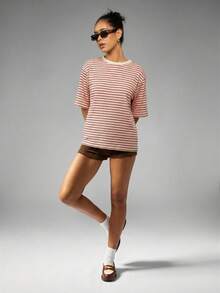 MISSGUIDED Áo thun kẻ sọc dáng rộng cho nữ, tay ngắn, cổ tròn, kiểu dáng thoải mái, thích hợp cho mùa hè. - Nhiều màu - Xem 3