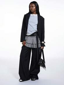 COUREZ Women's Mini Layered Pleated Skirt,Black And White Striped Check With Tie Side Detail,Y2K Summer Street Wear,Vacation Festival Party Skirts - Black - View 4