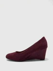 CUCCOO BIZCHIC Maroon Suede Wedge Pumps, Versatile Daily Casual Style For Commuting Spring Shoes - Jujube - View 10
