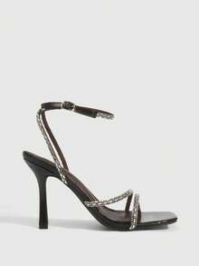 CUCCOO SZL Women's Square Toe Rhinestone Ankle Strap Sandals For Christmas Spring Shoes - Coffee Brown - View 4