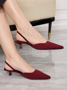 Sleekvia Ladies' Black Commuter Strap Elastic Strap Pointed Toe Thin Heel Kitten And Spring Festival Women's Shoes - Burgundy - View 4