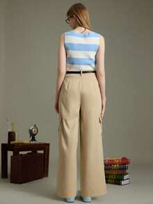 SHEIN ChicEase Pantalones cargo casuales y holgados para mujer, adecuados para el uso diario - Caqui - Ver 2