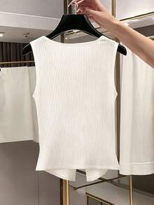 Franclia Women's New V-Neck Metal Button Casual Slim Fit Versatile Top,White Blouses For Women Elegant,Tops For Women Elegant,White Tops Elegant, White Cardigan ,White Blouse,Suitable For Beach,Birthday,Birthday Dress,Going Out Tops, Elegant Tops,Vacation,Casual,Y2k,Graduation Season Attire, Fashionable Casual Commuter Wear, Business Office Wear, Versatile And Stylish Everyday Casual Wear,Women Summer Tops,Spring Holiday Outfits For Women, Party Top ,Luxury Women's Tops - White - View 2