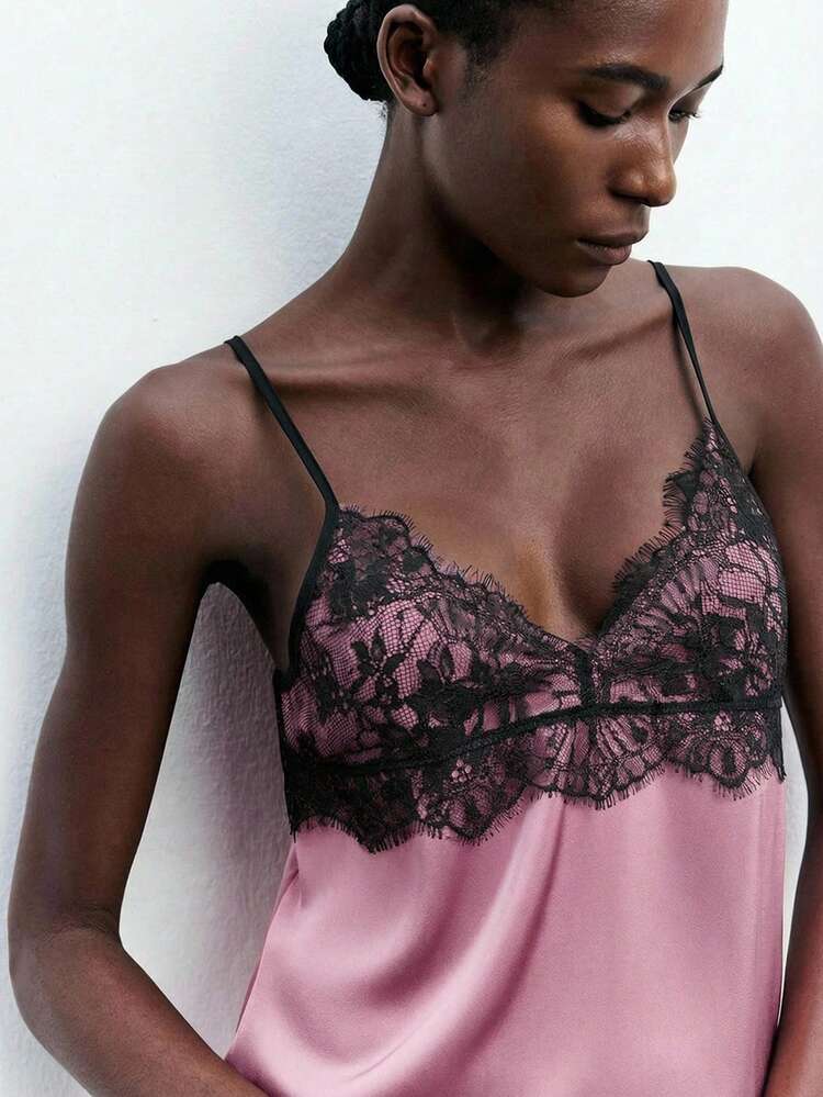 SHEIN Maija Women's Lace Collar Decor Camisole Top, Elegant Urban Commute Business Casual, Suitable For Christmas, New Year, Party, Office, Holiday, Autumn/Winter