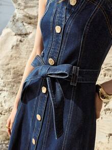 MOTF PREMIUM 系带牛仔连衣裙 - 藍色 - 查看 2