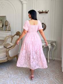 Lyrianda Women's Elegant Pink Plus Size Long Dress With Queen Anne Neckline And Ruffle Hem Perfect For Summer Birthdays - Pink - View 2