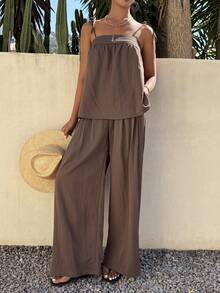 DAZY Women's Summer Casual Camisole Top And Loose Wide Leg Pants 2 Pieces Set Lounge Sets For Women - Brown - View 6