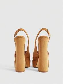 CUCCOO LuxiPop Women Pointed Thick Heel Double-Layer Thick-Soled Velvet Fabric Stylish, Simple And Comfortable Buckle For Daily Parties And Banquets - Fleece, camel - View 4