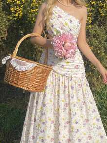 SHEIN MOD 不对称肩部系带蝴蝶结长裙，红色，适合度假、休闲、婚礼季、茶会等场合，是女士夏季的理想选择。 - 彩色 - 查看 6