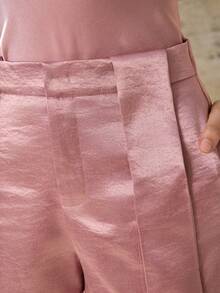 MOTF PREMIUM WOMEN'S SUMMER SATIN SOLID COLOR LOOSE SHORTS WITH SIDE POCKETS - Dusty Pink - View 3