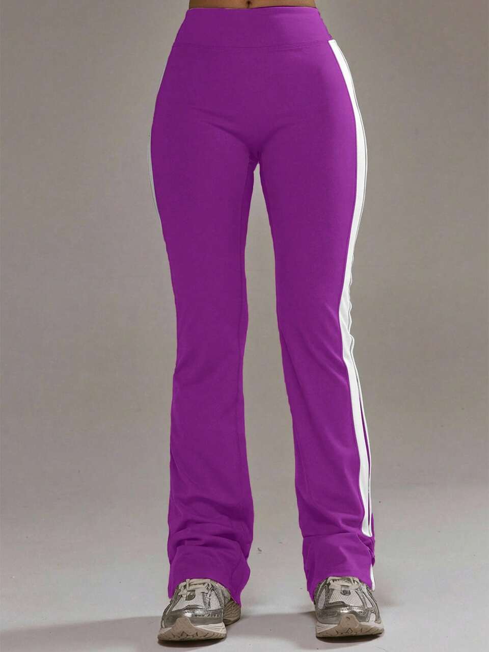 Active Side Stripe Fitted Flared Yoga Pants Co-Ord Bottom Only Padel Autumn Fall Winter Wear Gym Workout Alloy