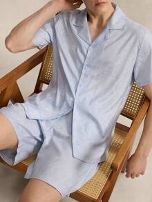 EverLounge 男士短袖单排扣上衣和短裤睡衣套装 - 淺藍色 - 查看 6