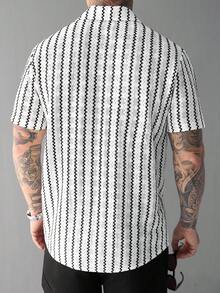 SLATEMANN Men's Casual Striped Short Sleeve Shirt, Summer - Black and White - View 2
