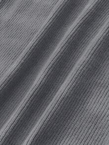 SHEIN Franclia Vintage V-Neck Knit Top,Dark Grey Button Design Textured Ribbed Knit Fabric,Summer Casual School Back-To-School Commute Layering Minimalist Soft Top - Grey - View 4