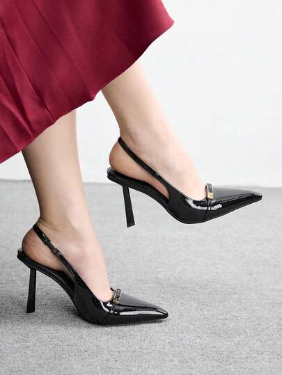 CUCCOO BIZCHIC 9cm Tacones altos con punta puntiaguda y hebilla, color negro, adecuados para todas las ocasiones, incluyendo Navidad