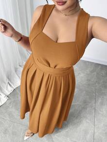 Modelyn Đầm maxi cỡ lớn dệt kim, chất liệu có họa tiết, thắt eo chéo, dáng xòe, thích hợp cho kỳ nghỉ xuân/hè. - màu nâu - Xem 6