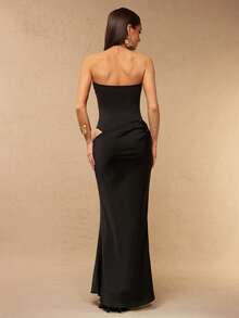 Silquee Vestido de punto y satén sin tirantes con parches, primavera/verano - Negro - Ver 3