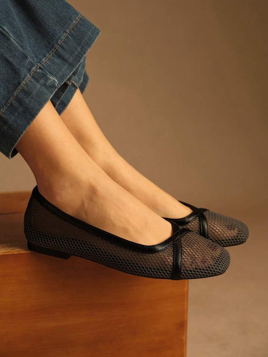 Rosivie Women Flats Spring And Summer New Models, Square Toe Design, Comfortable And Simple Vacation, Women's Flat Bottom, Essential For Commuting, Casual And Versatile - Grey - View 1