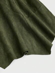Sweetra Plus Size Sweet Faux Suede Asymmetrical Hem Solid Color A-Line Skirt - Army Green - View 5