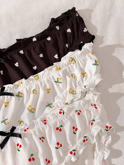 PetitDoll 3-Pack Plus Size Women Floral Print Ruffle Trim Panties