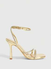 CUCCOO SZL 女士方头水钻踝带凉鞋，圣诞节必备 - 金色 - 查看 4