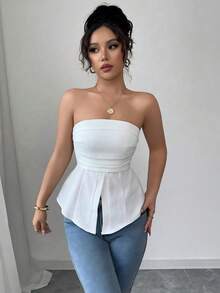 Olithes Blusa casual y sexy con diseño sin espalda y textura tejida para mujer, /verano - Blanco - Ver 3