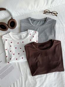 Comfortcana Kaos Wanita Ukuran Besar Motif Hati Warna Polos Leher Bulat Lengan Pendek - MultiWarna - View 7