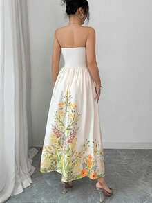 Franclia Women's Strapless Dress, Women's Floral Print A-Line Dress - Multicolor - View 2