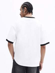 SUMWON 洛杉矶印花短袖圆领撞色滚边T恤，黑色滚边，休闲街头风 - 白色 - 查看 6