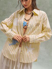 Bohemela 女士休闲条纹长袖宽松衬衫 - 彩色 - 查看 7