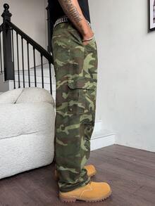 Manfinity Roughcore Quần jean nam denim rách rưới kiểu dáng thường ngày, họa tiết rằn ri, nhiều túi. - Nhiều màu - Xem 5