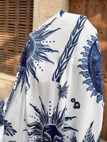 SHEIN 孕妇印花吊带背心和修身半裙两件套 - 藍白色 - 查看 7