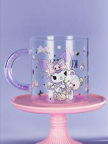 HELLO KITTY AND FRIENDS | SHEIN 1个17.6盎司/520毫升可爱卡通图案印花亮面手柄装饰硼硅酸盐玻璃杯，耐冷耐热，适用于牛奶、果汁、咖啡等。 - 無色 - 查看 5