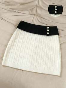 Franclia Minifalda de ajuste holgado casual con bloqueo de color, estampado floral y cuerda retorcida, nueva para primavera/verano para mujeres - Blanco y Negro - Ver 8