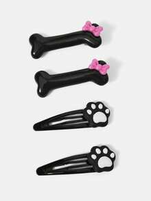 ROMWE Kawaii 10 Random Cute Handmade Wings Cat Claw Bow Bone Element Hairpin, Black And White Plush Rhinestone Hairpin Combination, Lolita Multi-Piece Hair Accessories Combination. - black and white powder - View 4