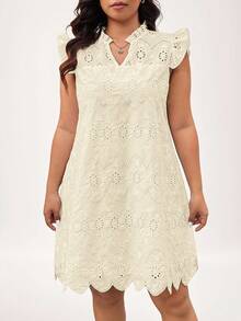 SHEIN LUNE Đầm nữ cỡ lớn màu trắng tay bồng vạt lệch, đầm dự tiệc cưới mùa thu, đầm công sở, đầm thường ngày. - Màu be - Xem 3