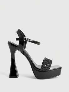 CUCCOO LuxiPop 女士厚底凉鞋，防水厚底，优雅简约设计 - 黑色 - 查看 1