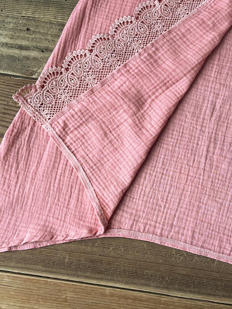 Plus Size Women's Summer Casual Vacation Country Solid Color Pink Lace Patchwork Kimono Thin Jacket,Comfortable And Breathable,Summer Holiday,Spring Break Outfits ,Vacation Outfits Women ,Holiday Outfits For Women,Going Out Outfits,2026 New Clothes,Simple And Fashionable For Everyday Wear, Lace Kimono, Boho Kimono, Summer Cardigan, Lace Cover Up,Suitable For Summer, Vacation, Commute, Daily Wear