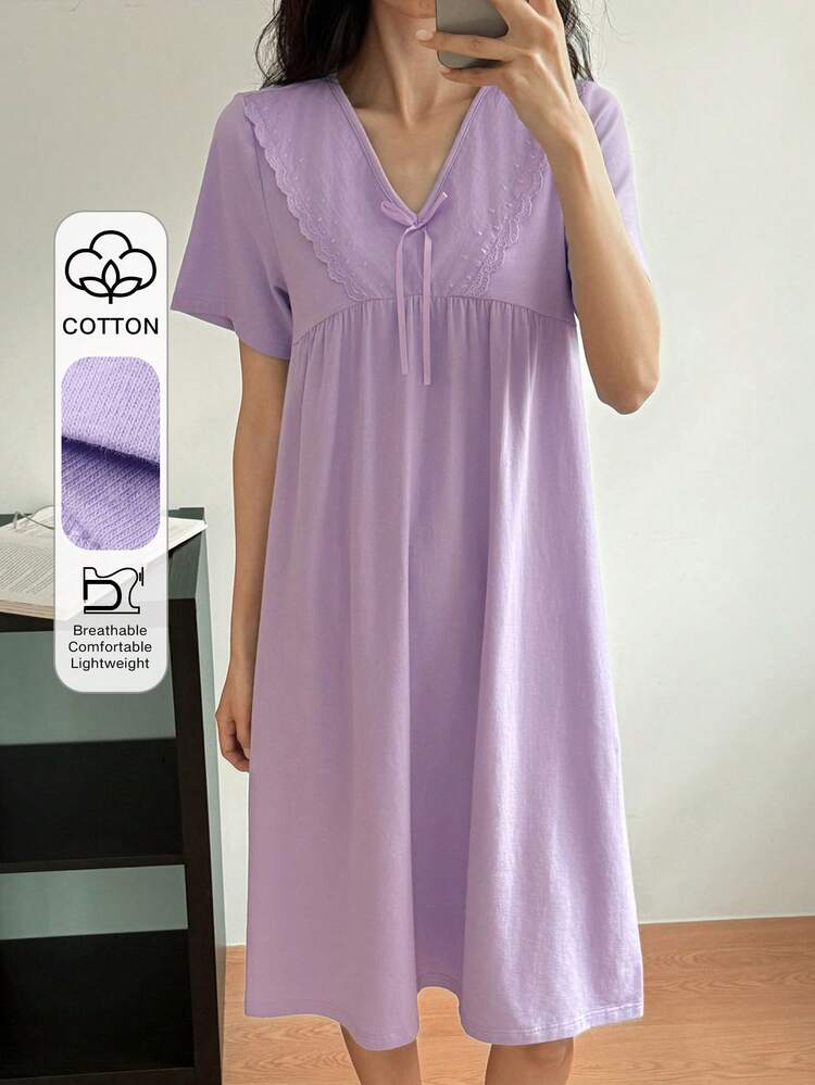Lace Trim Decor Self-Padded Women Nightgown