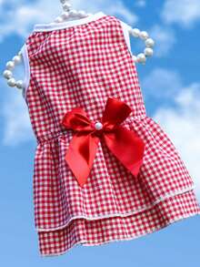 PETSIN 1件装柔软透气涤纶弹力亲肤格子蝴蝶结装饰宠物狗裙猫咪正式礼服狗婚礼礼服宠物服装用品春夏婚礼派对日常穿着户外室内宠物摄影特殊场合宠物服装宠物套装宠物盛装狗猫时尚服饰 - 彩色 - 查看 5