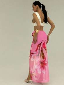 Aloruh Váy dài xẻ tà cao, họa tiết hoa 3D gợi cảm, thích hợp cho buổi hẹn hò lãng mạn, kỳ nghỉ xuân/hè, đi biển. Dành cho nữ. - Hồng - Xem 2