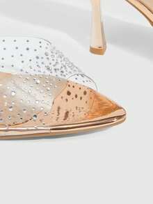 CUCCOO SZL Giày sandal cao gót CUCCOO dành cho nữ, đính đá và nơ, chất liệu TPU. - Rượu sâm banh - Xem 5